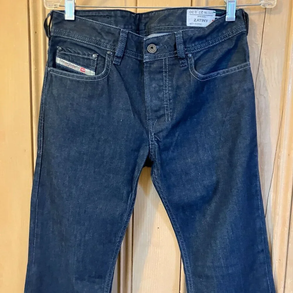 Diesel Mens Zatiny Italy Made Leather Trim Button Fly Jeans 30x27 Blue AN EXC